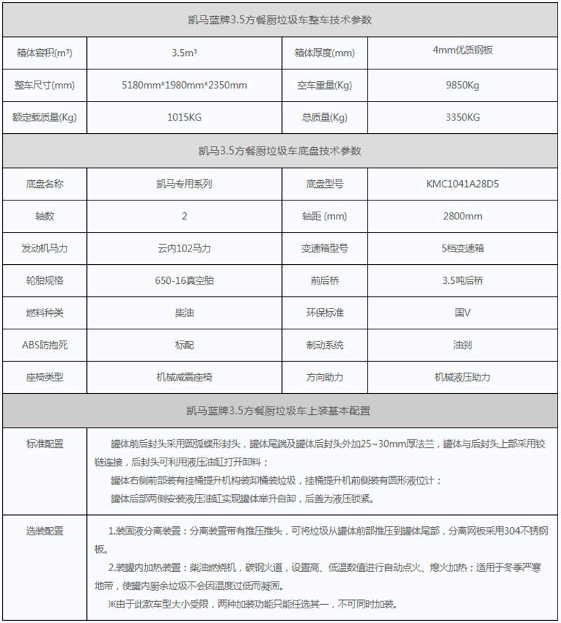 凱馬餐廚垃圾車參數(shù)